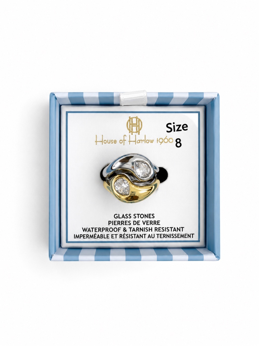 House of Harlow 1960 Two-Tone Gold & Silver Crystal Accent Ring